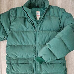 Vintage Men's Green Down Filled Long Coat with cinch size Large